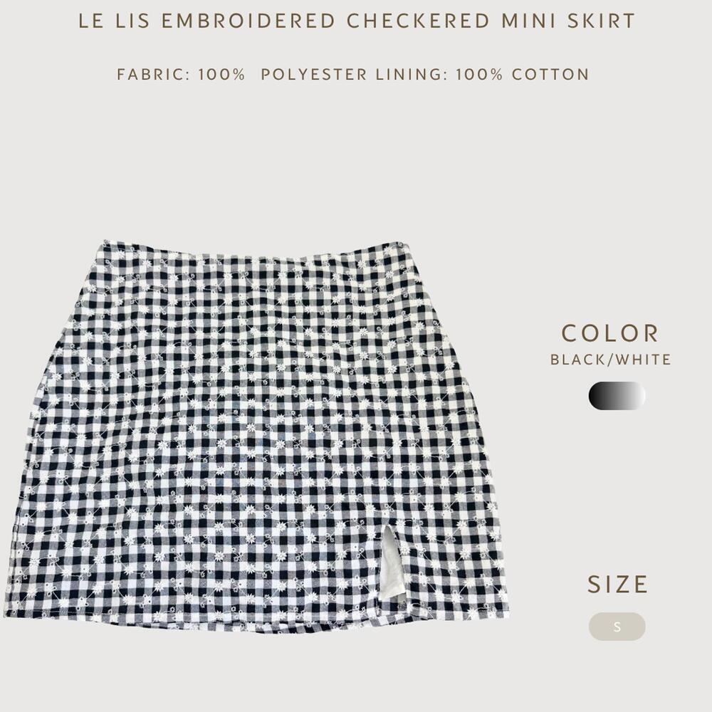 Le Lis Gingham Embroidered Mini Skirt Black White S - Picture 2 of 9